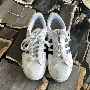 Adidas White Sneakers with Black Stripes